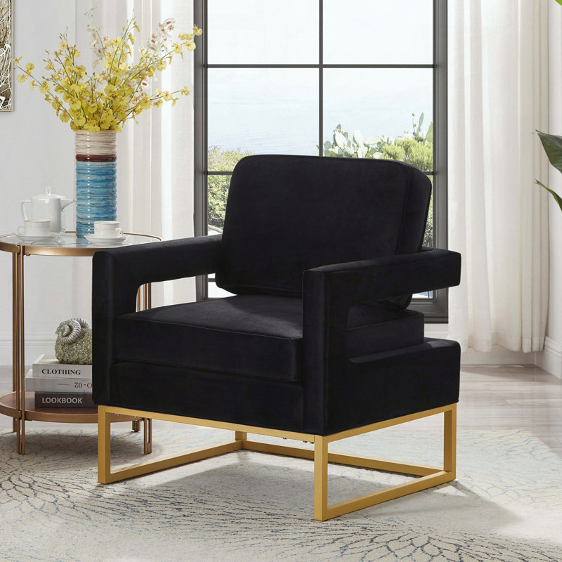 Chaise d'appoint en velours avec base en métal doré - Accoudoirs ouverts