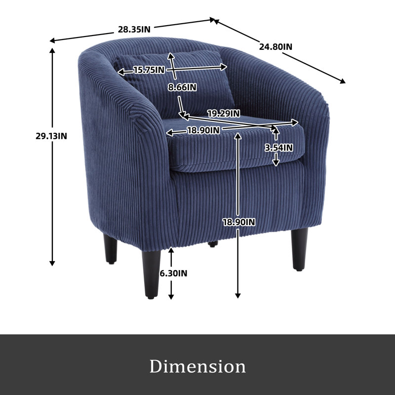 Fauteuil demi-tonneau Living Room, Velours côtelé bleu