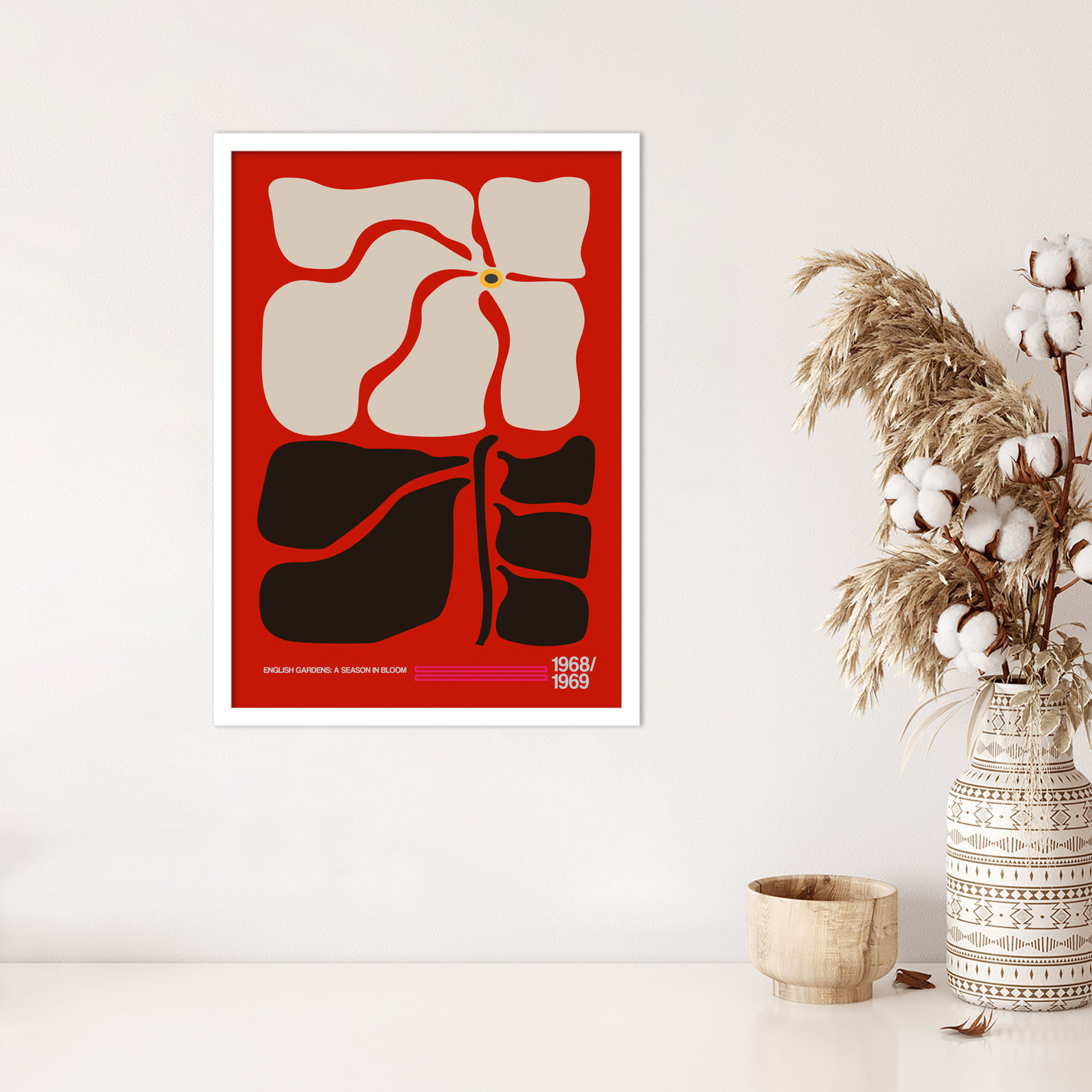 English Gardens Red by Frances Collett, 25" H x 18" W x 1" D, White
