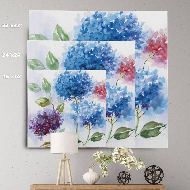 «Hydrangea Harmony I» par Nan, reproduction d'art sur toile tendue, H 24 po x l 24 po x P 1,5 po
