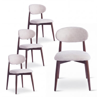 Set Of 4 Dining Chair, Upholstered Dining Chairs With Curved Back And Solid Legs