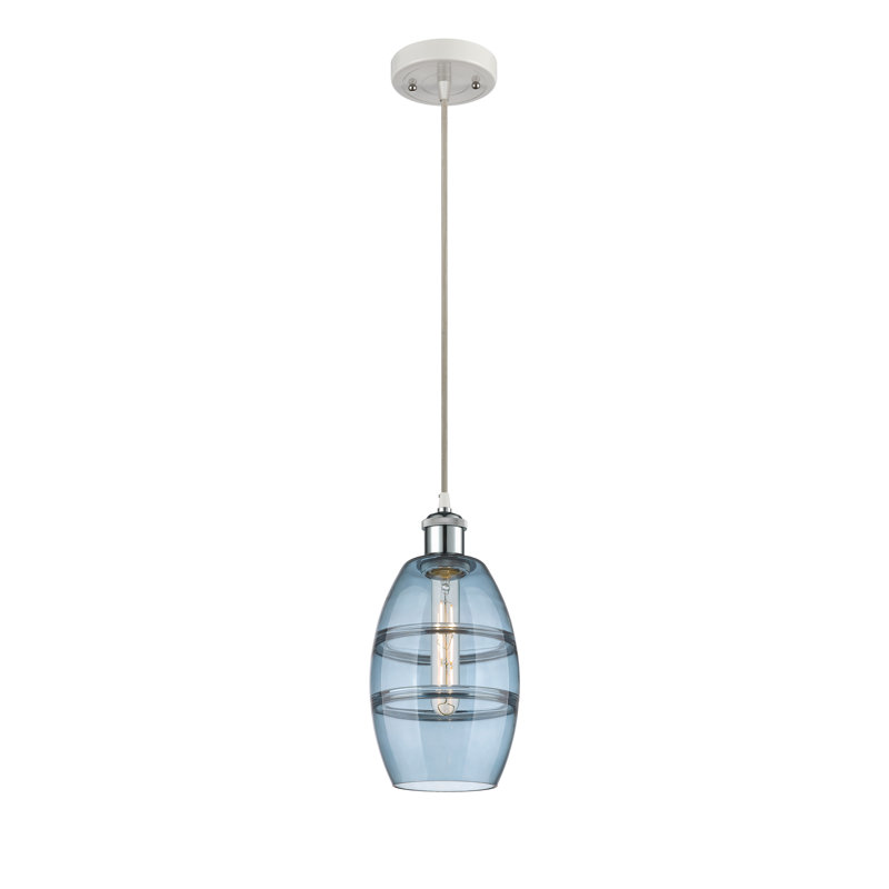 Luminaire suspendu 1 lumière Absalat, Bleu princesse, H 8,13 po x l 5,88 po x P 5,88 po, Chrome poli blanc