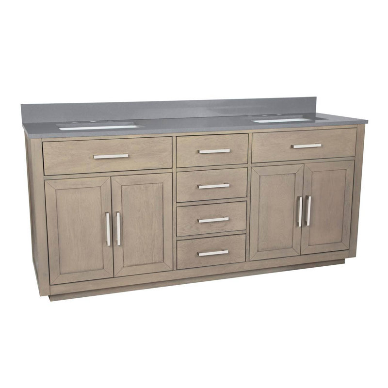 Ensemble de meuble-lavabo double 72 po Nahlani, Chêne gris, gris