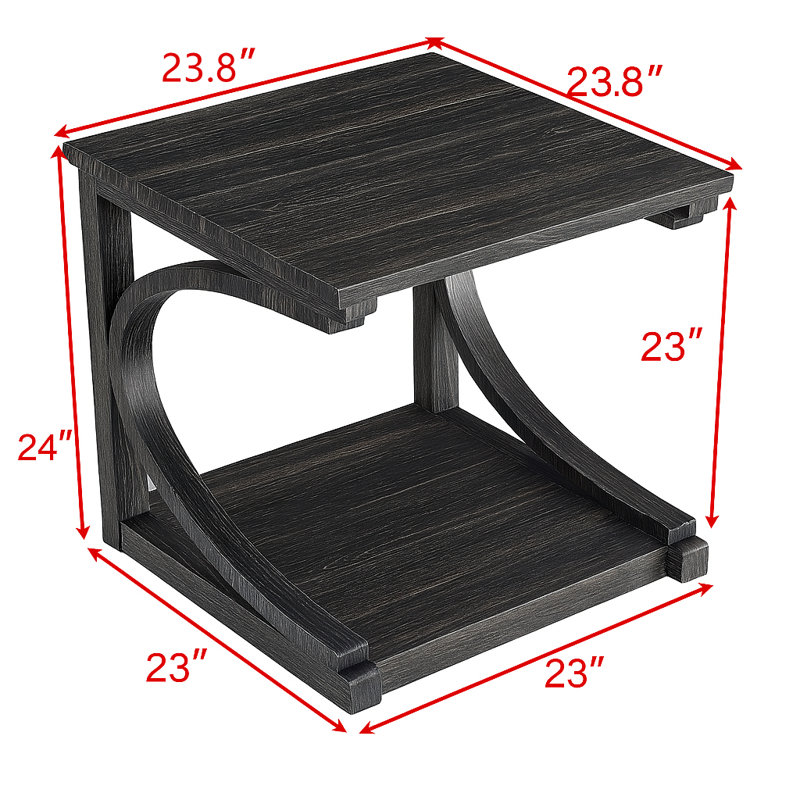 23.8'' Modern Square End Table With Curved Wood Base, Black