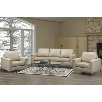 Karlysia Modern Premium Top Grain Leather Sofa And Two Chairs