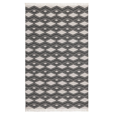Maya Indoor Outdoor Area Rug, Pebble Gray, Handwoven Diamond, Fringe