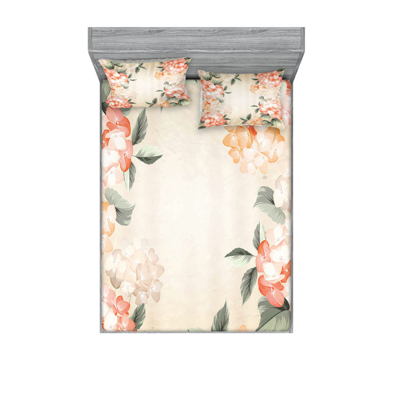 Ensemble de taie décorative à motif floral Ambesonne, saumon vert Reseda, Ensemble de draps pour grand lit + 1 drap-housse +