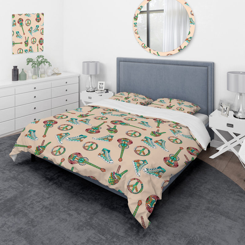 Ensemble de housse de couette en microfibre punia vert / bleu / beige, Housse de couette très grand + 2 très grandes ta