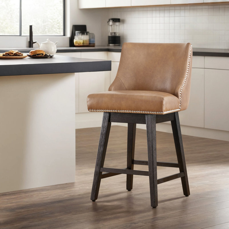 Shurma Swivel Upholstered Counter Stool, Cognac Brown, 37.5" H x 19.7" W x 22" D