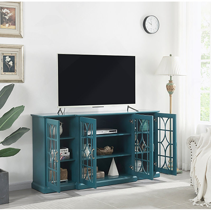 Meuble télé 63 po, buffet, armoire de rangement, bleu sarcelle