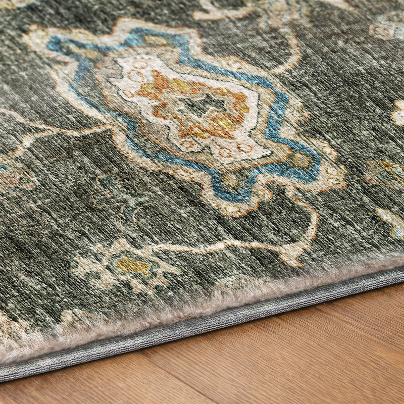 Premium Machine Washable Dream Shag ADS96 Ornate Rug, 1'8" x 2'6", Forest