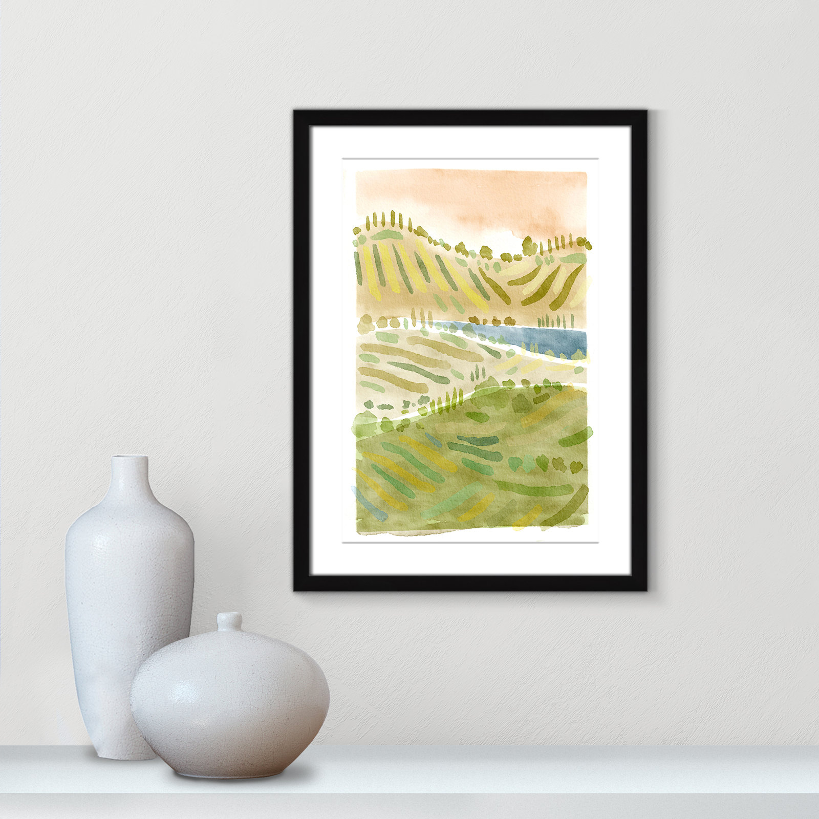 Tuscan Countryside Print by Leah Straatsma, Black Single Picture Framed Paper, White, 23" H x 17" W x 1.25" D