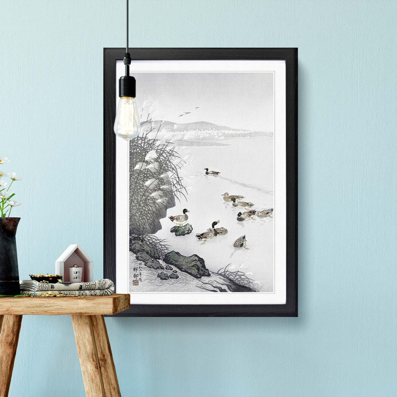 Mallard Ducks in the Water by Ohara Koson - Framed Print, 65cm H x 48cm W x 2cm D, Black Framed