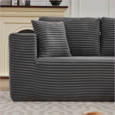 Sectional Sofas for Living Room, Minimalist L-Shaped Modular Charcoal Gray Corduroy Sofa | Charcoal Gray | Corduroy