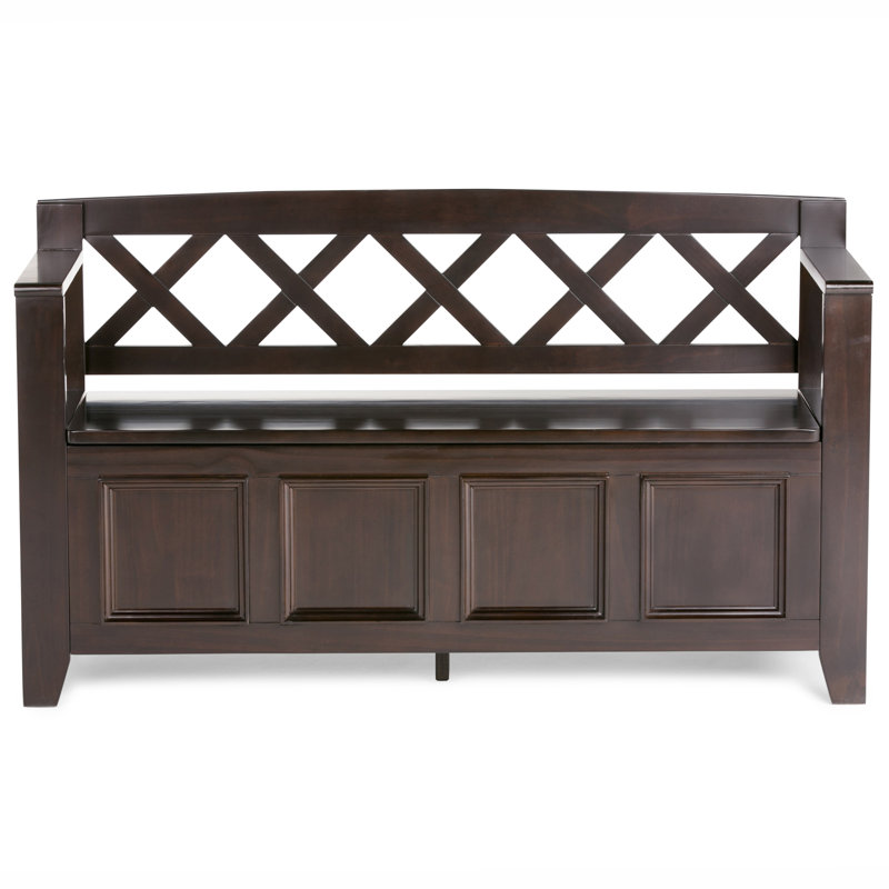 Banc de rangement en bois massif Amherst, Noyer blanc brun