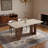 63-inch Modern Travertine-style Sintered Stone Dining Table, Glossy Stone Top With Walnut Wood-grain Base, Rectangular Dining Table For 4–6 People