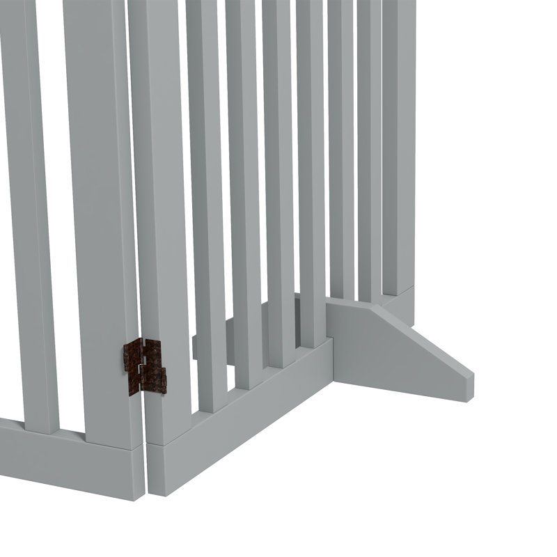 Tucker Murphy Pet™ 80" Extra Wide Freestanding Pet Gate Dog Barrier Folding Safety Fence With 4 Panel Support Feet For Doorway Stairs Light Grey