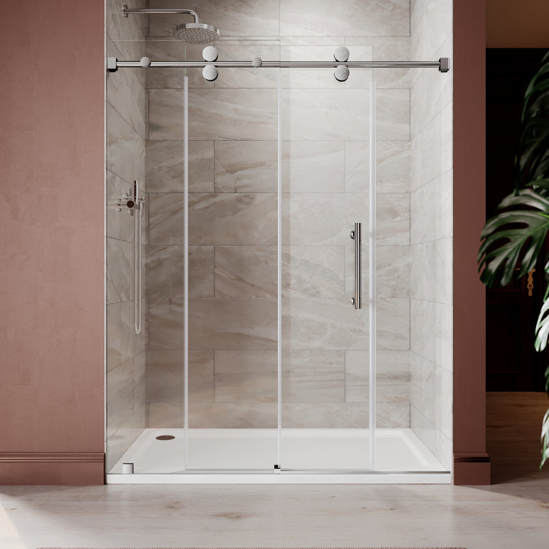 65'' - W x 76'' H Single Added Door Frameless Shower Door with Enduro Easy-Clean Shield, Chrome