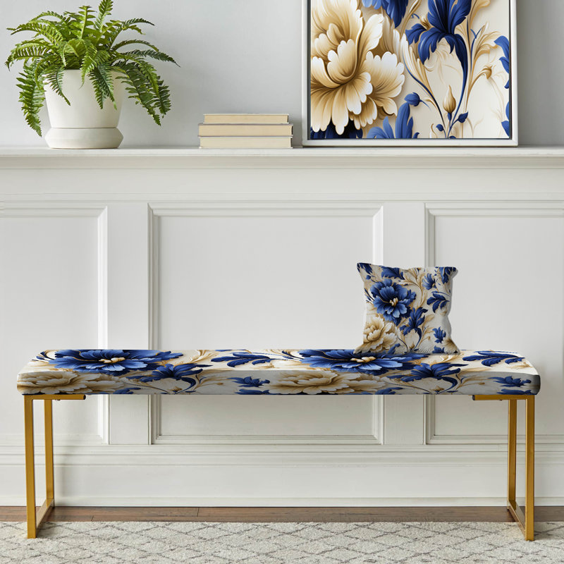 Motif baroque victorien bleu cobalt - Banc rembourré floral doré