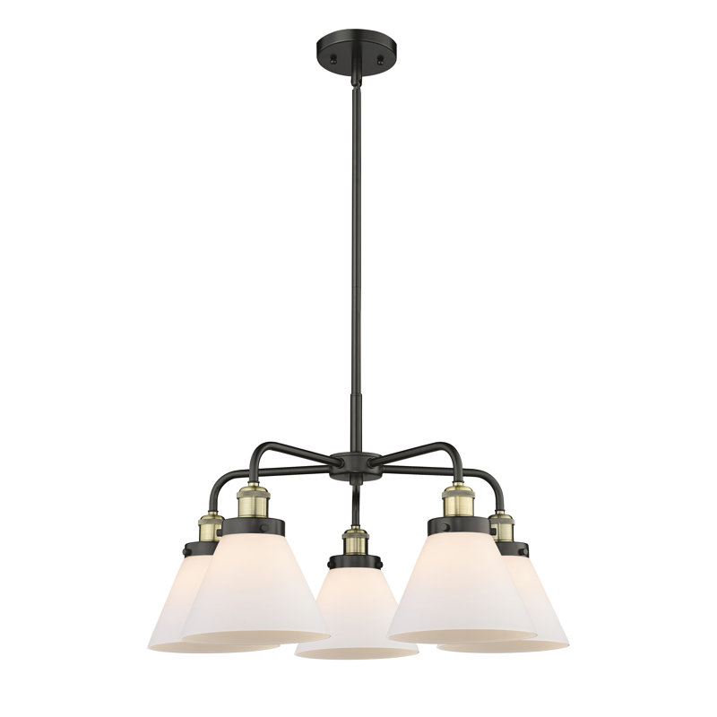 Lustre suspendu 5 lumières Cone, Blanc mat, Laiton antique noir