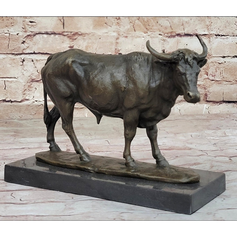 Sculpture bronze vache bœuf sur une base de marbre par Milo