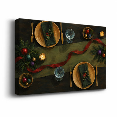 Décoration de table des fêtes avec chemin de table vert et toile de Noël rouge