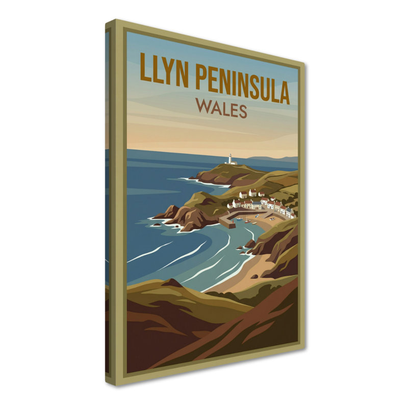 Llyn Peninsula, Wales - Romantic Coastal Escape Travel Poster. Giclee Print on Wrapped Canvas. Wall Art, Home Decor - Regions & Scenic Areas, Wales 1 Piece Wrapped Canvas Wall Art