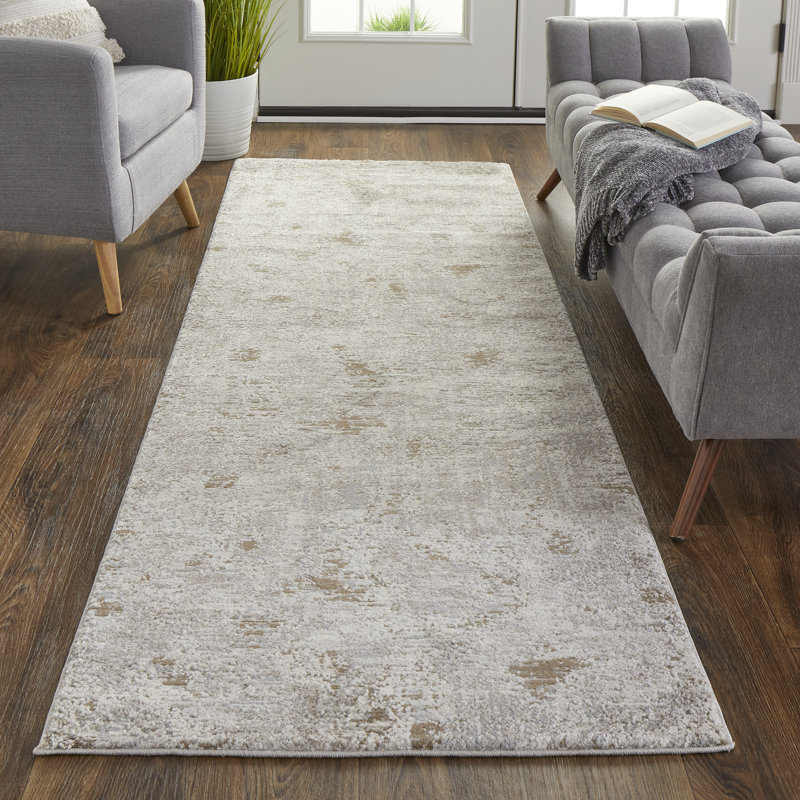 Tapis ivoire / gris à motif abstrait Queens Boulevard, Tapis de couloir 2 pi 10 po x 7 pi 10 po