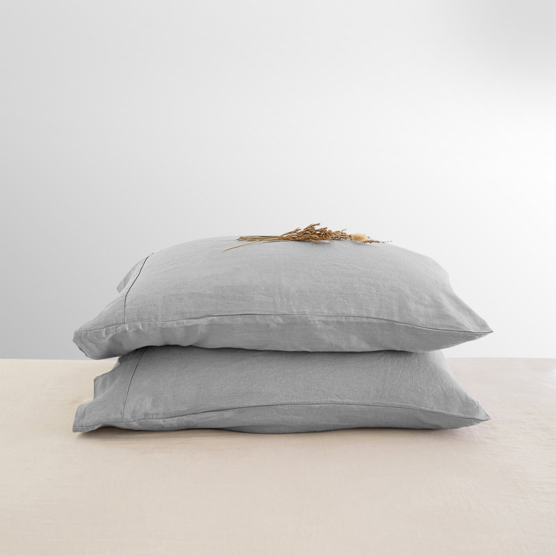 Ensemble de 2 taies d'oreiller en lin délavé Baloo Living, Taies d'oreiller très grandes, Gris