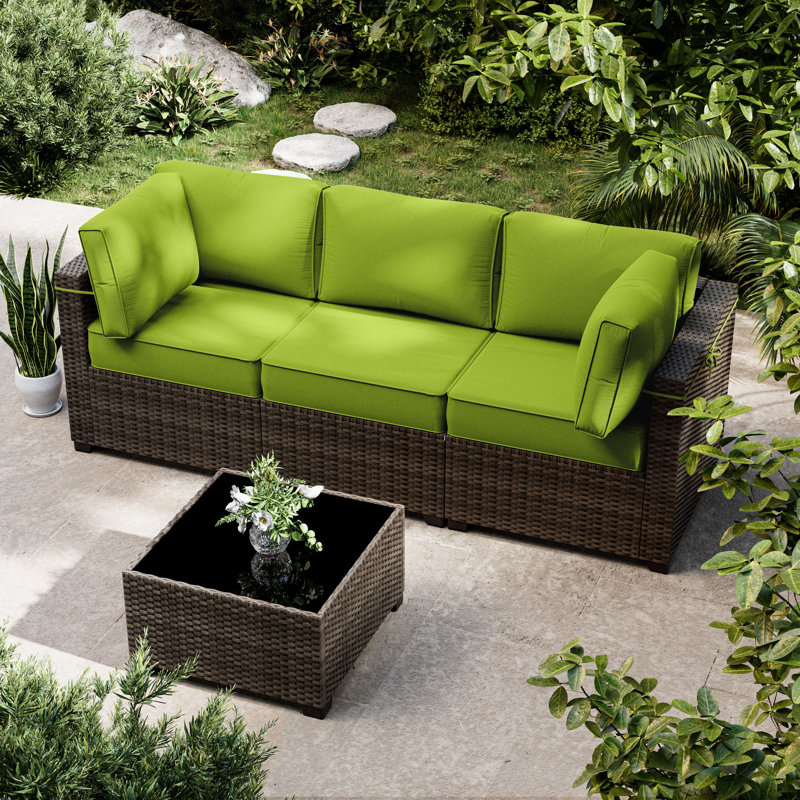 Outdoor 8-Piece 4" Replacement Cushion Set – 3 Seat Cushions, 3 Backrests, 2 Corner Cushions – Cushion Set Only, Green