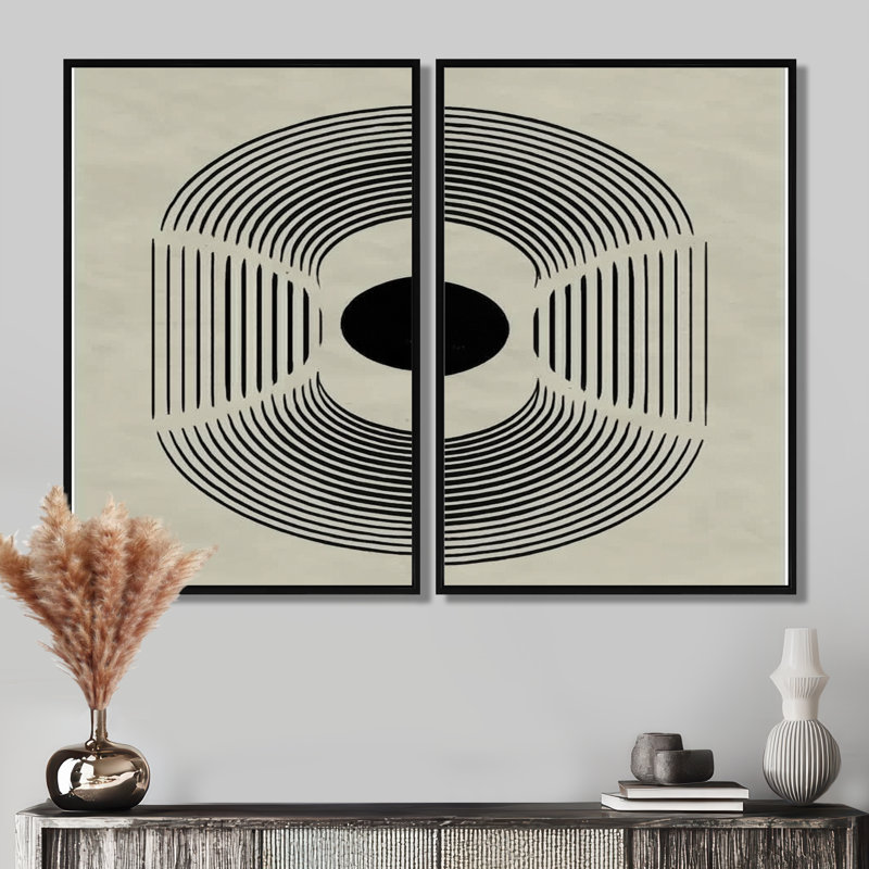 Vortex rétro noir et beige - art moderne sur toile de style Mid-Century, art mural moderne noir Mid-Century 2 pièces, Noir