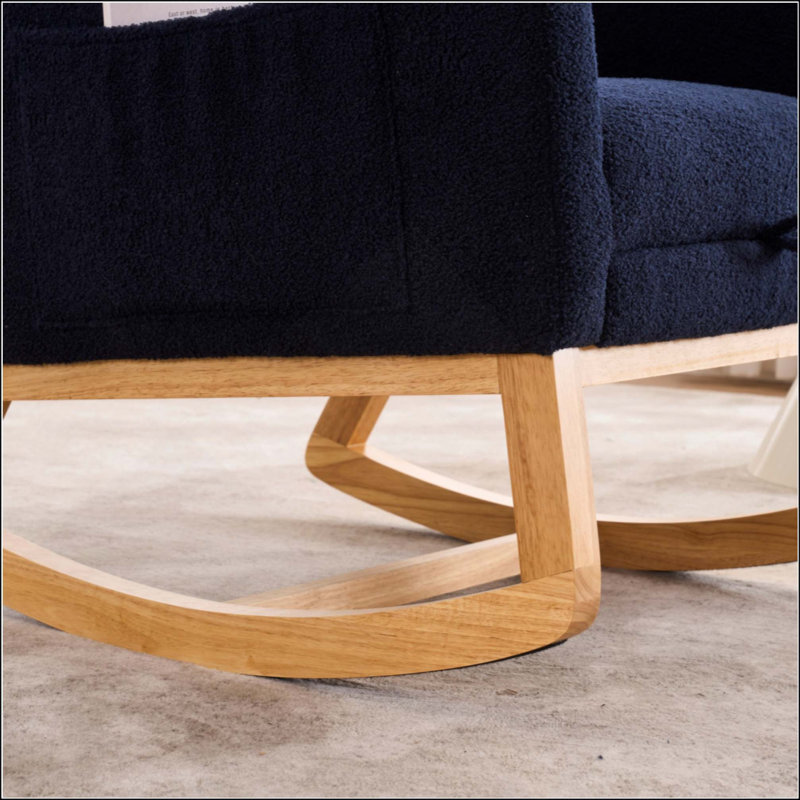 Chaise berçante décorative avec repose-pieds et poche de rangement, chaise berçante à haut dossier profond et fauteuil en bois d'hévéa