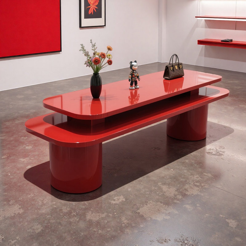 Présentoir d'art moderne ovale rouge, H 29,53 po x l 86,61 po x P 23,62 po