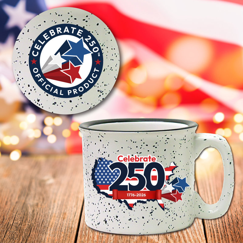 Ensemble de grandes tasses et sous-verres en céramique 19 oz Celebrate 250 USA IV, White