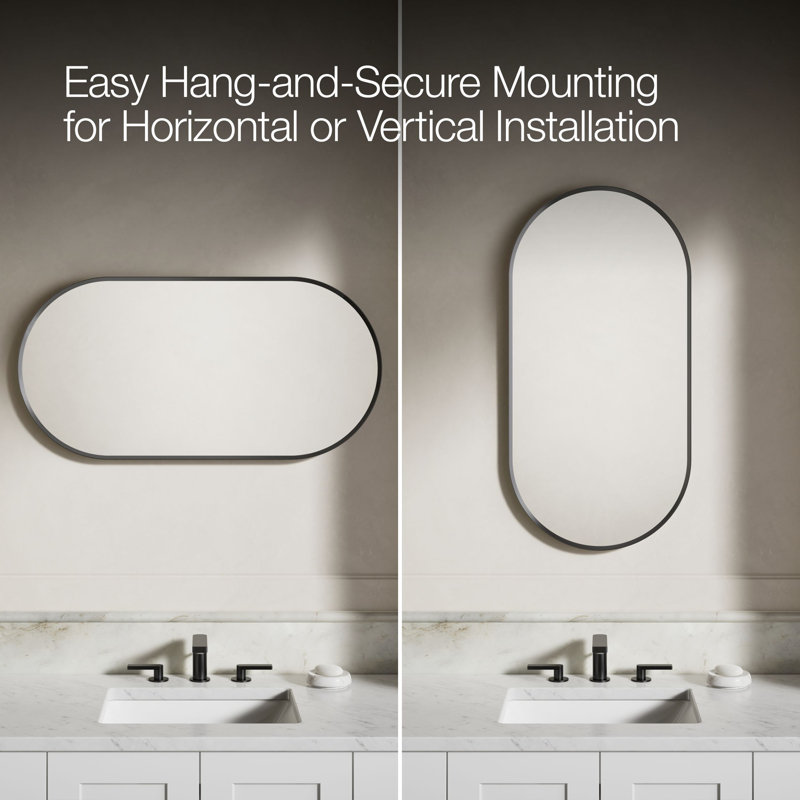Essential Decorative Bathroom / Vanity Mirror, Matte Black, 36" x 18"