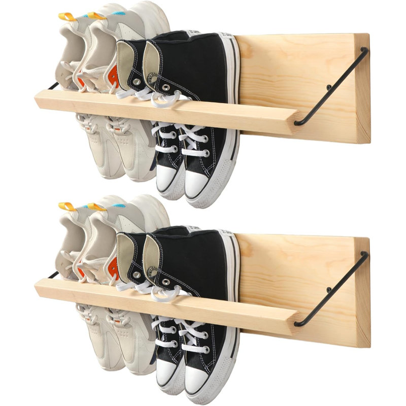 Wall Mounted Shoe Rack Organizer - Modern Wooden Space Saving Shoe Holder For Sneakers, Boots, And Slippers - Compact Design For Entryway, Hallway, And Narrow Spaces