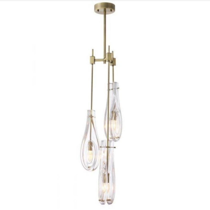 Lustre clair en forme de larme, Or antique, Clair, 28" Wide x 50" Height