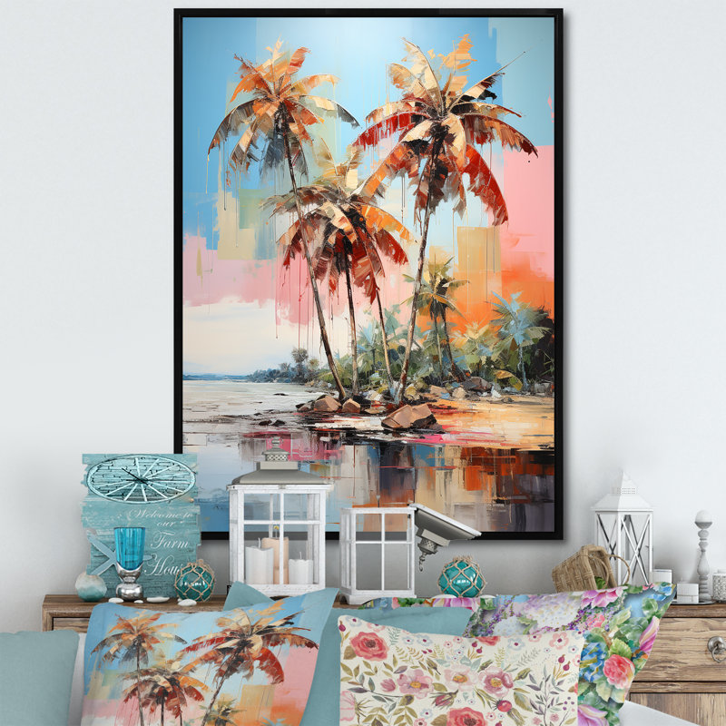 «Luby Palm Trees Tropical Minimalisme», reproduction d'art sur toile, H 32 po x l 16 po x P 1 po, Cadre flottant noir
