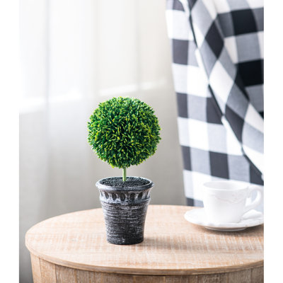 9.5" Mini Faux Topiaries In Black Pot, , Decorate Your Living Area With Ease 4X8x9.5 Add Beauty To Home