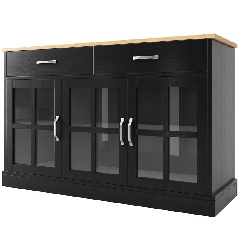 Sideboard With 4 Doors And 2 Drawers 120×40×84cm, Black