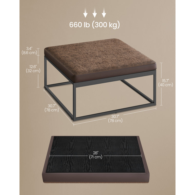 Square Coffee Table, Footstool, Walnut Brown