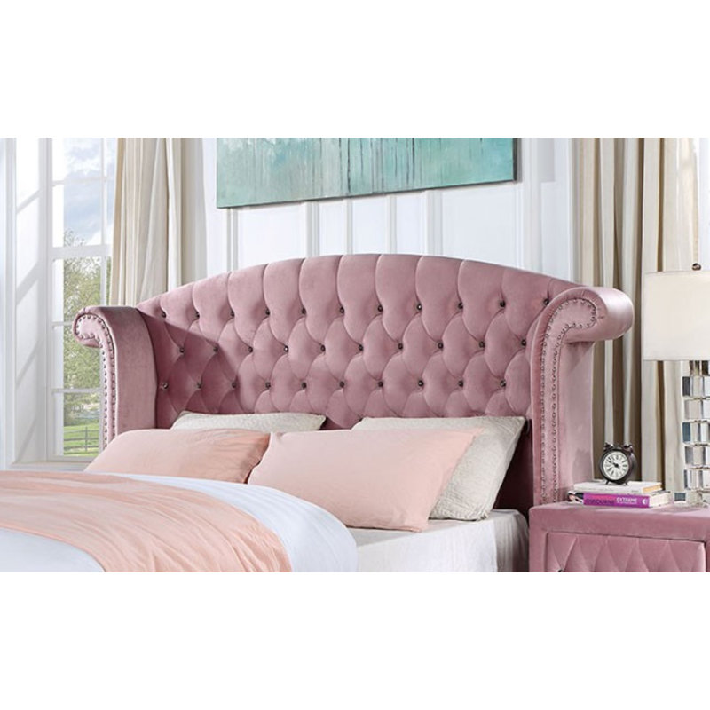 Emiliya Upholstered Wingback Bed, Full / Double, Pink