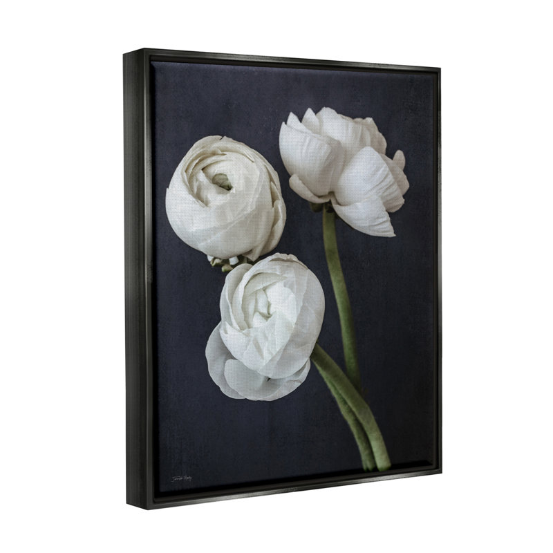 «Chic Ranunculus Flower Blossoms Modern Arrangement», photographie sur toile, Cadre flottant noir de jais