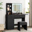 Bureau de coiffeuse Damietta avec miroir lumineux à DEL et prise de courant, table de maquillage avec tiroirs et armoire, tabouret de rangement, coiffeuse pour chambre à coucher-614643388