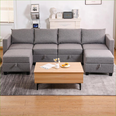 Sectional Sofas | Modern 4-Seat U-Shaped Modular Sofa with Storage, Reversible Chaise for Living Rooms | charcoal gray | Standard