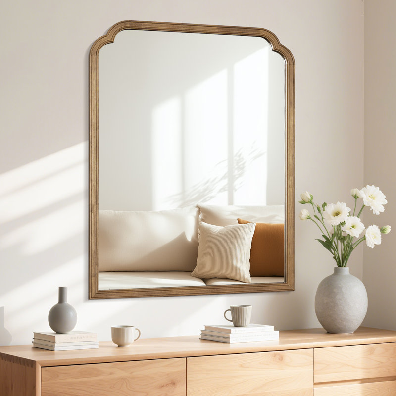 Miroir mural Ancalin, 40 po x 30 po, Bois d'hévéa miel foncé