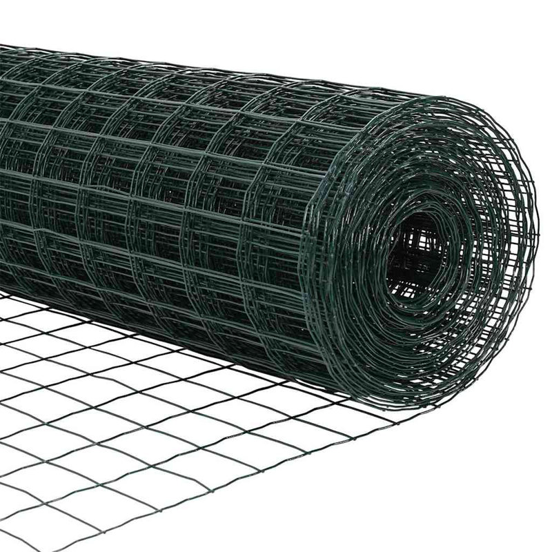 Vidaxl Fence With Posts Steel, Green, 100cm H x 1000cm W x 2.7cm D