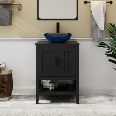 Ensemble de meuble-lavabo simple 24 po avec lavabo vasque, robinet et drain Sharee, assemblage requis
