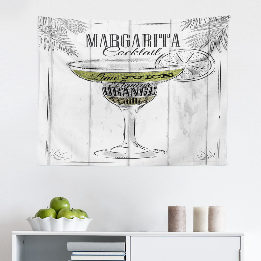 Wandteppich, Zutaten von Margarita, Cocktail, Apfelgrün Weiß Grau