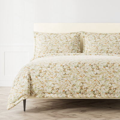Acanthus Ornate Traditional Linen Blend Herringbone Floral Duvet Cover